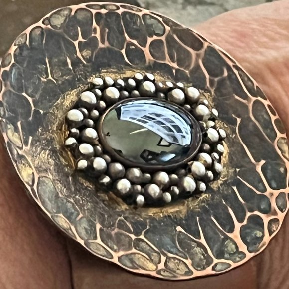 Vintage Boho Copper & Black Onyx Cuff Bracelet - Picture 5 of 7